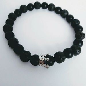 Silver Crown black beaded bracelet